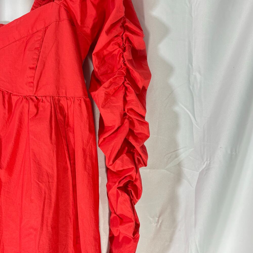 NWT Free People Lindsay Rose Babydoll Dress Red Ruched Puff Sleeves XS - Picture 4 of 7